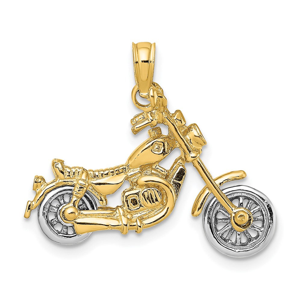 14k Two-tone 25.45 mm 3-D Moveable Motorcycle Charm (3.8 grams)