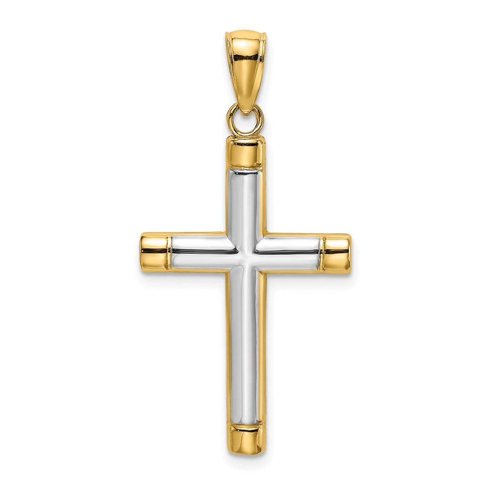 14k Yellow & Rhodium Polished Tubular Cross Charm (2.53 grams)
