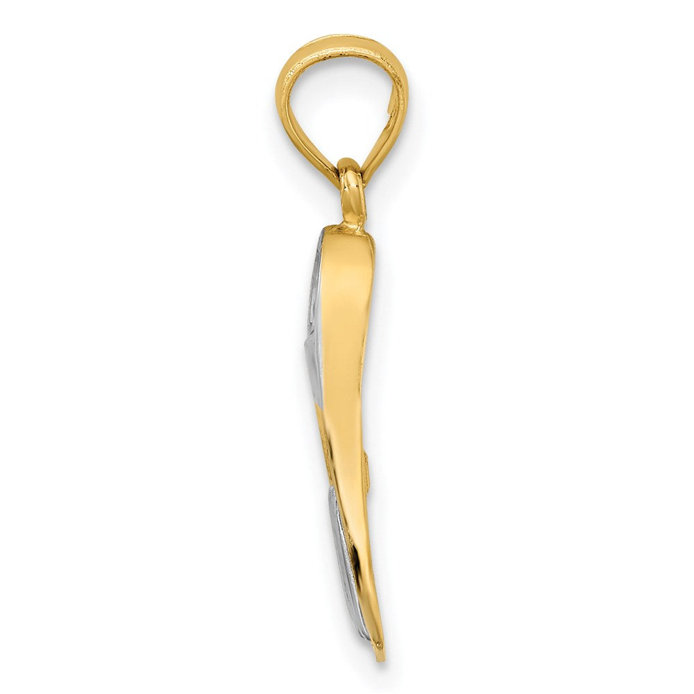 14k Yellow & Rhodium 7.5 mm 3-D Scuba Flipper Charm (1.03 grams)