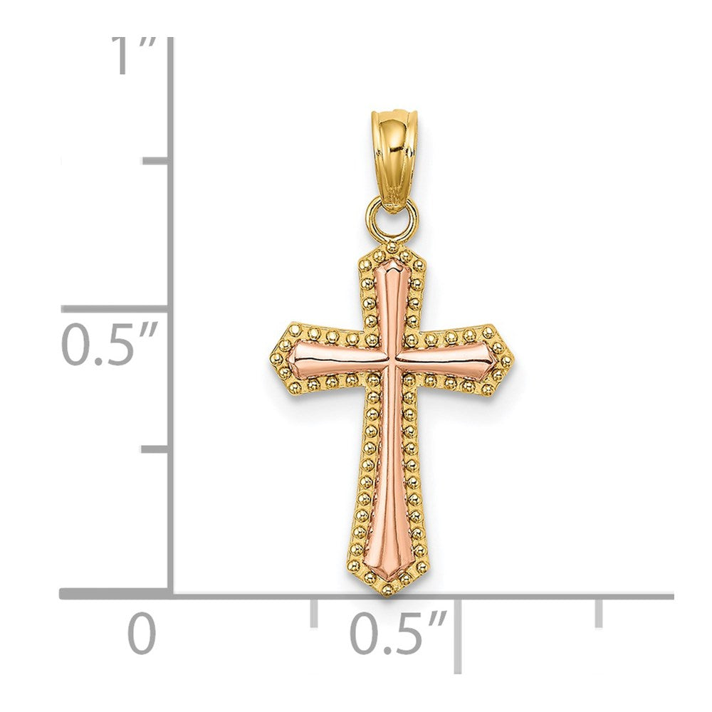 14k Two-tone 12 mm Two-tone w/ Beaded Trim Cross Charm (0.76 grams)