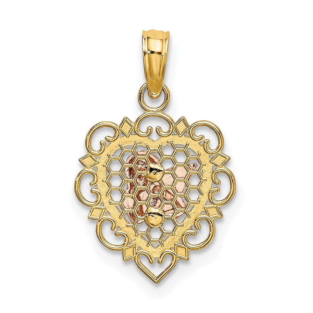 14k Two-tone 14 mm Small Angel In Heart Charm (0.89 grams)