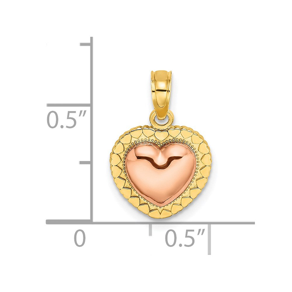 14k Two-tone 11.4 mm Yellow and Rose Gold Polished Heart Beaded Charm (0.88 grams)