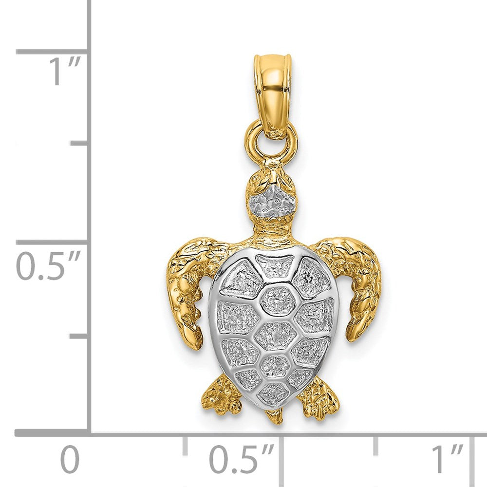 14k Yellow & Rhodium 12.7 mm ng Sea Turtle Charm (1.46 grams)