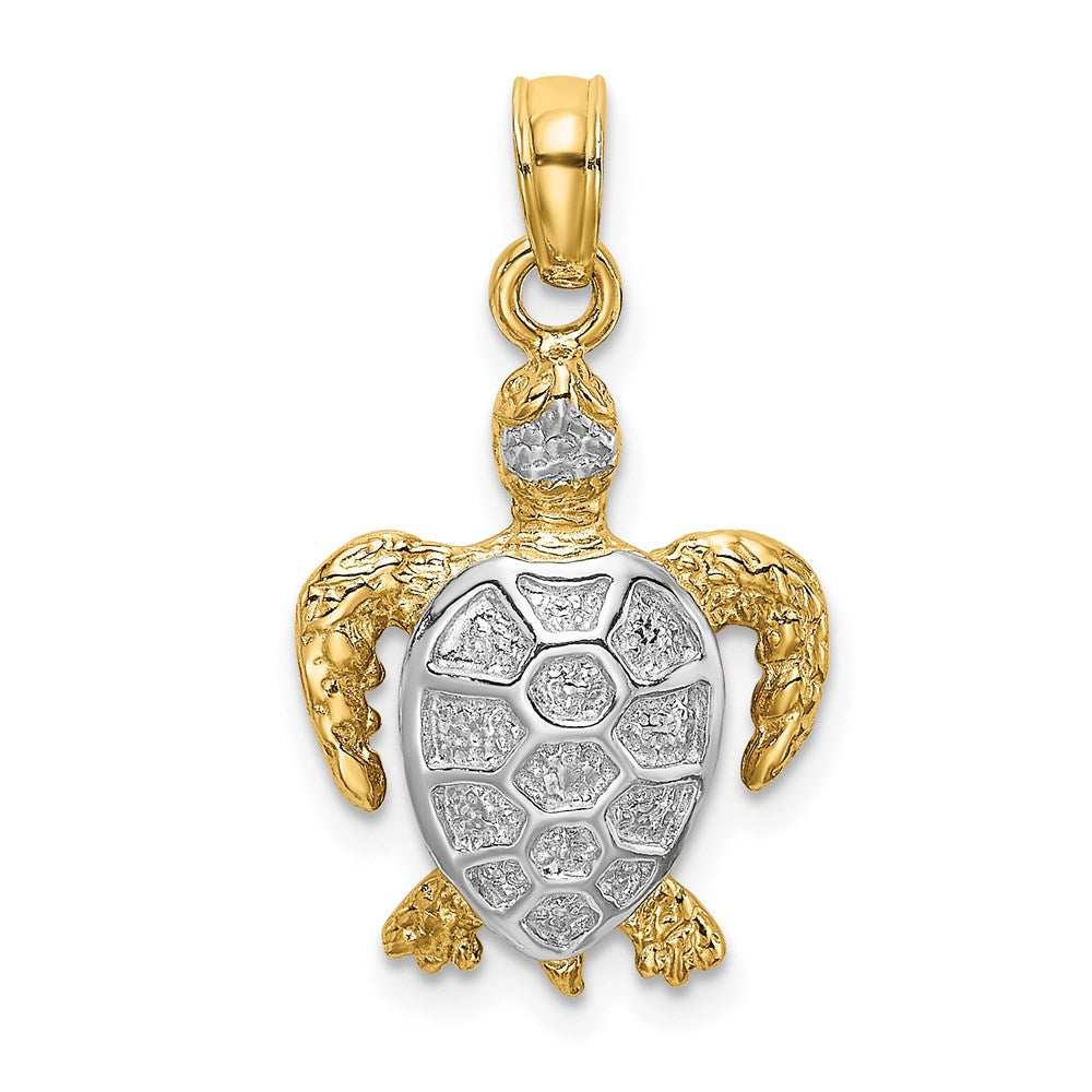 14k Yellow & Rhodium 12.7 mm ng Sea Turtle Charm (1.46 grams)