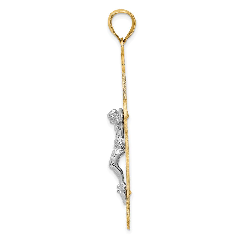 14k Two-tone 26 mm Two-tone Engraved Crucifix Charm (3.55 grams)