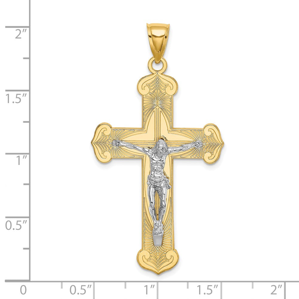 14k Two-tone 26 mm Two-tone Engraved Crucifix Charm (3.55 grams)