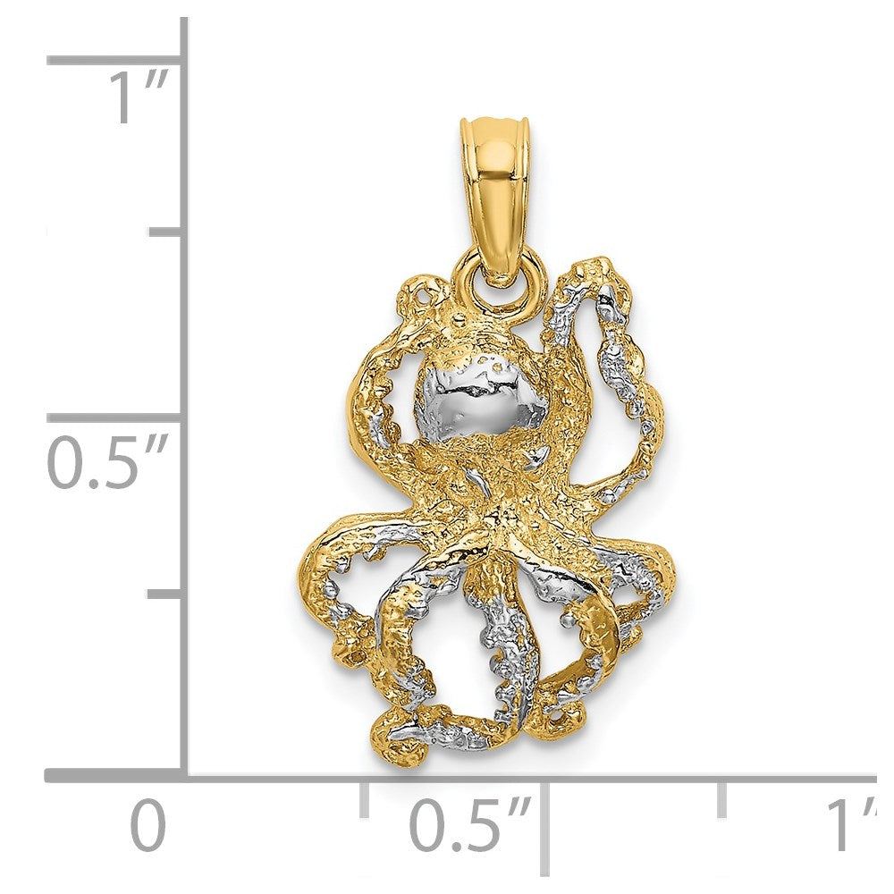 14k Yellow & Rhodium 11.9 mm Textured Octopus Charm (1.21 grams)