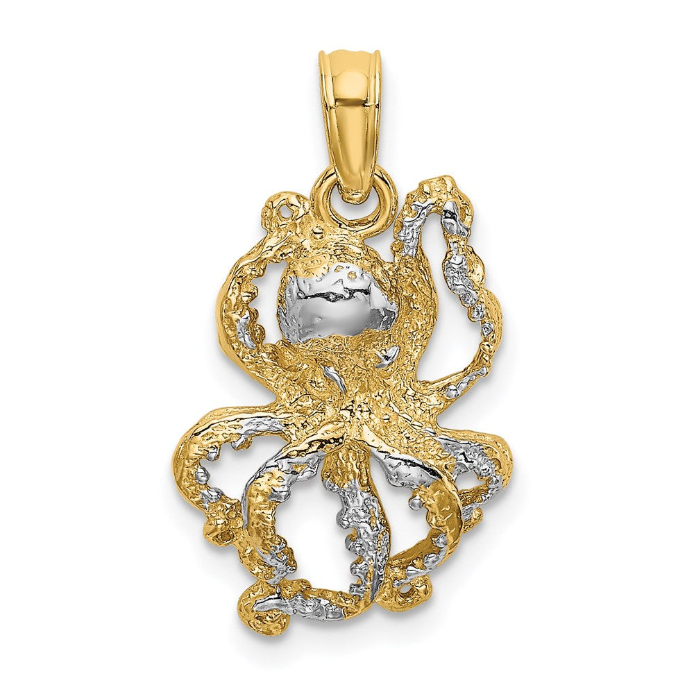 14k Yellow & Rhodium 11.9 mm Textured Octopus Charm (1.21 grams)