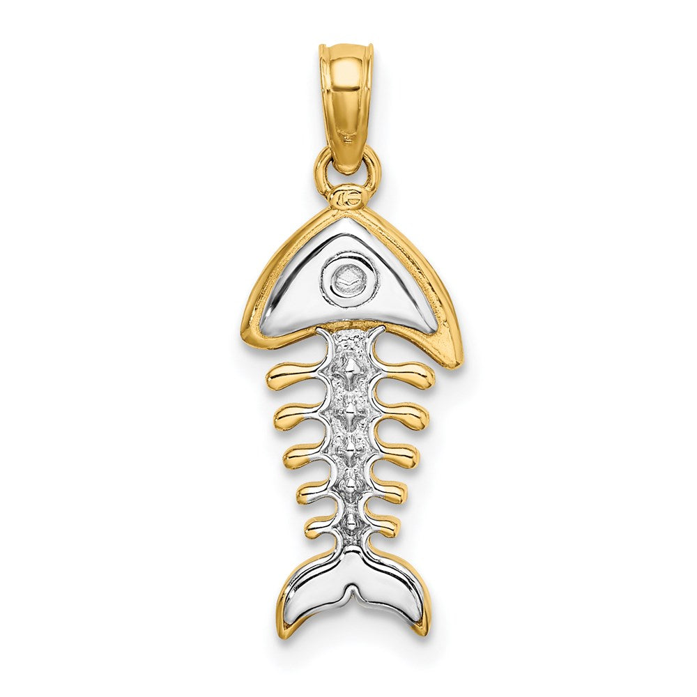 14k Yellow & Rhodium 8.8 mm 3-D Fishbone Charm (1.62 grams)