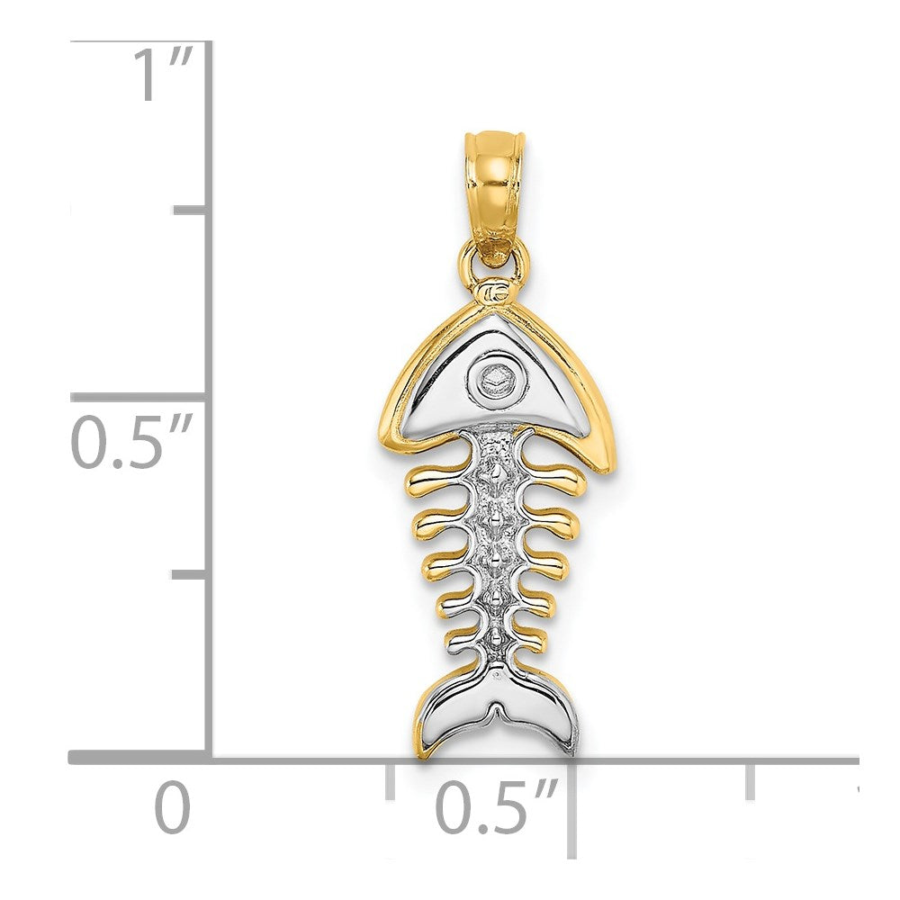 14k Yellow & Rhodium 8.8 mm 3-D Fishbone Charm (1.62 grams)