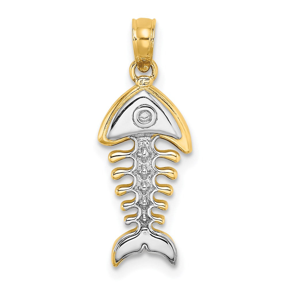 14k Yellow & Rhodium 8.8 mm 3-D Fishbone Charm (1.62 grams)