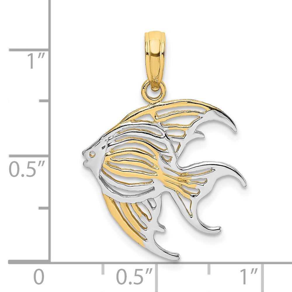 14k Yellow & Rhodium 17.22 mm Cut-Out Angelfish Charm (0.89 grams)