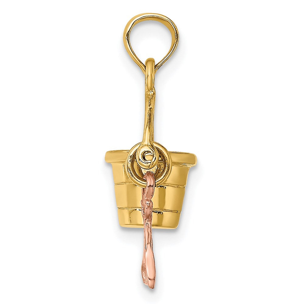 14k Two-tone 11.6 mm 3-D Beach Bucket and Shovel Charm (1.5 grams)