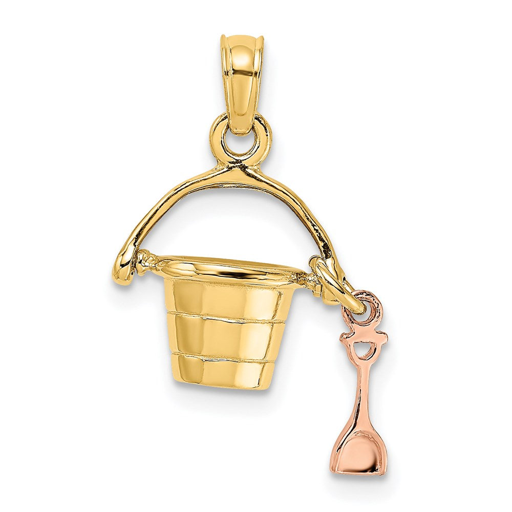 14k Two-tone 11.6 mm 3-D Beach Bucket and Shovel Charm (1.5 grams)