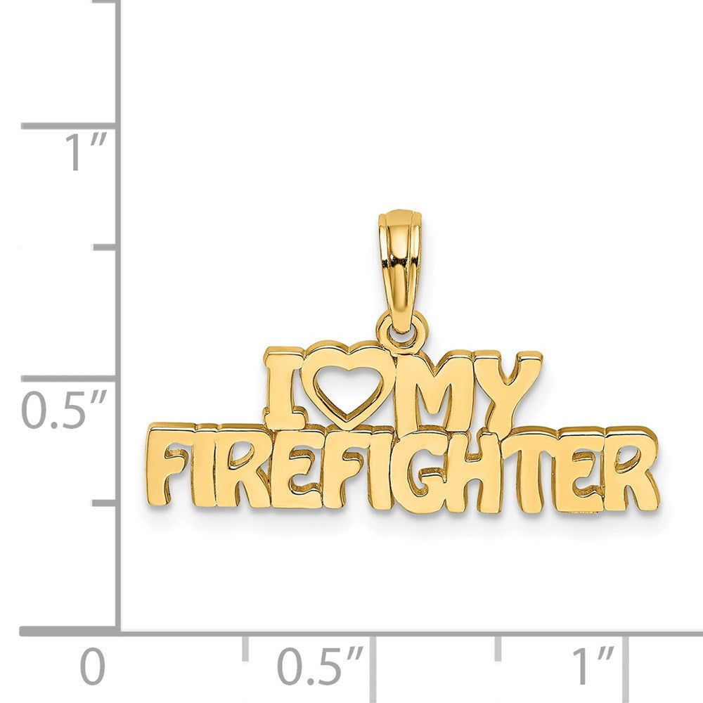 14k Yellow Gold 26.4 mm I LOVE MY FIREFIGHTER Charm (1.32 grams)