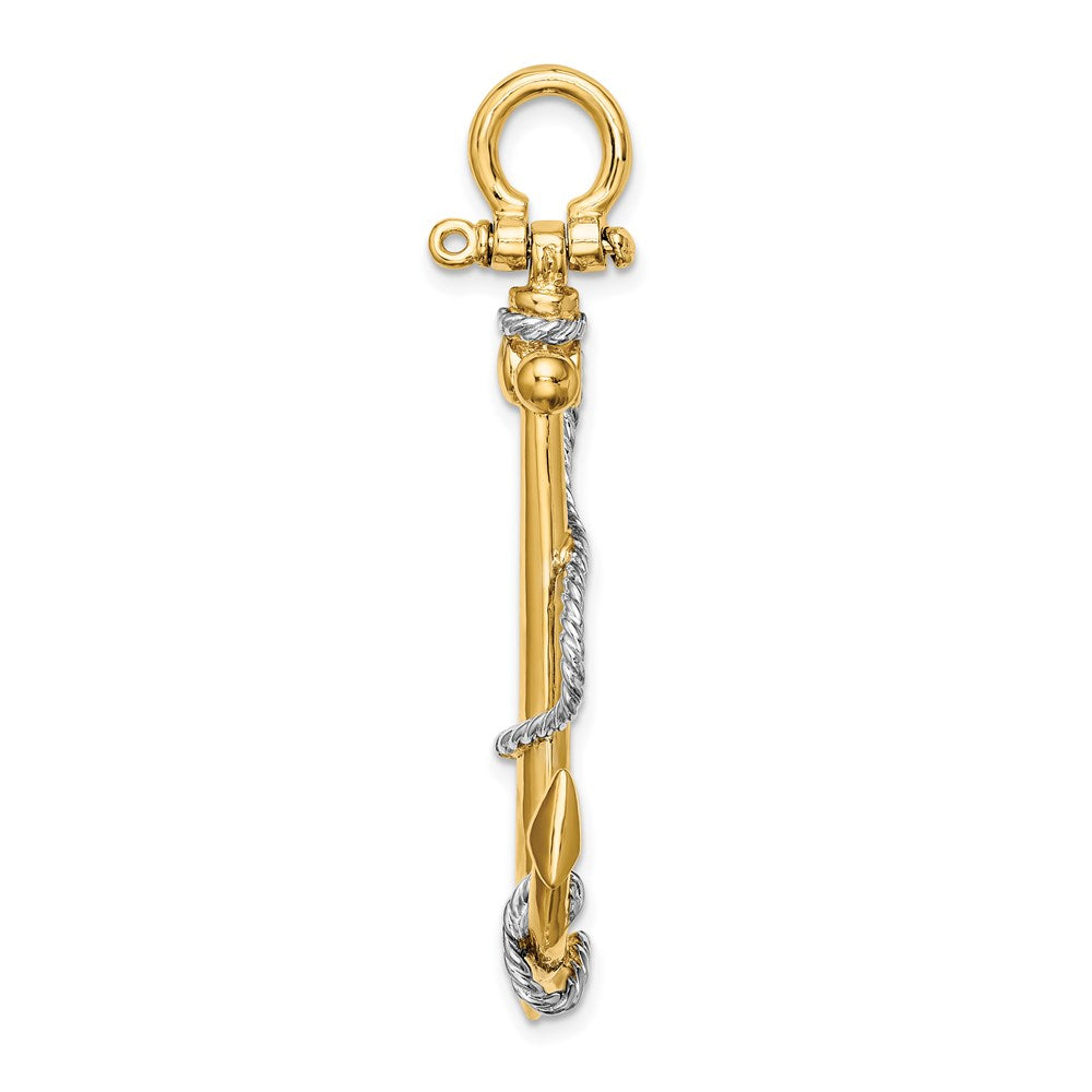 14k Yellow & Rhodium 35.4 mm 3-D Large Anchor w/Rope and Shackle Bail Charm (9.02 grams)