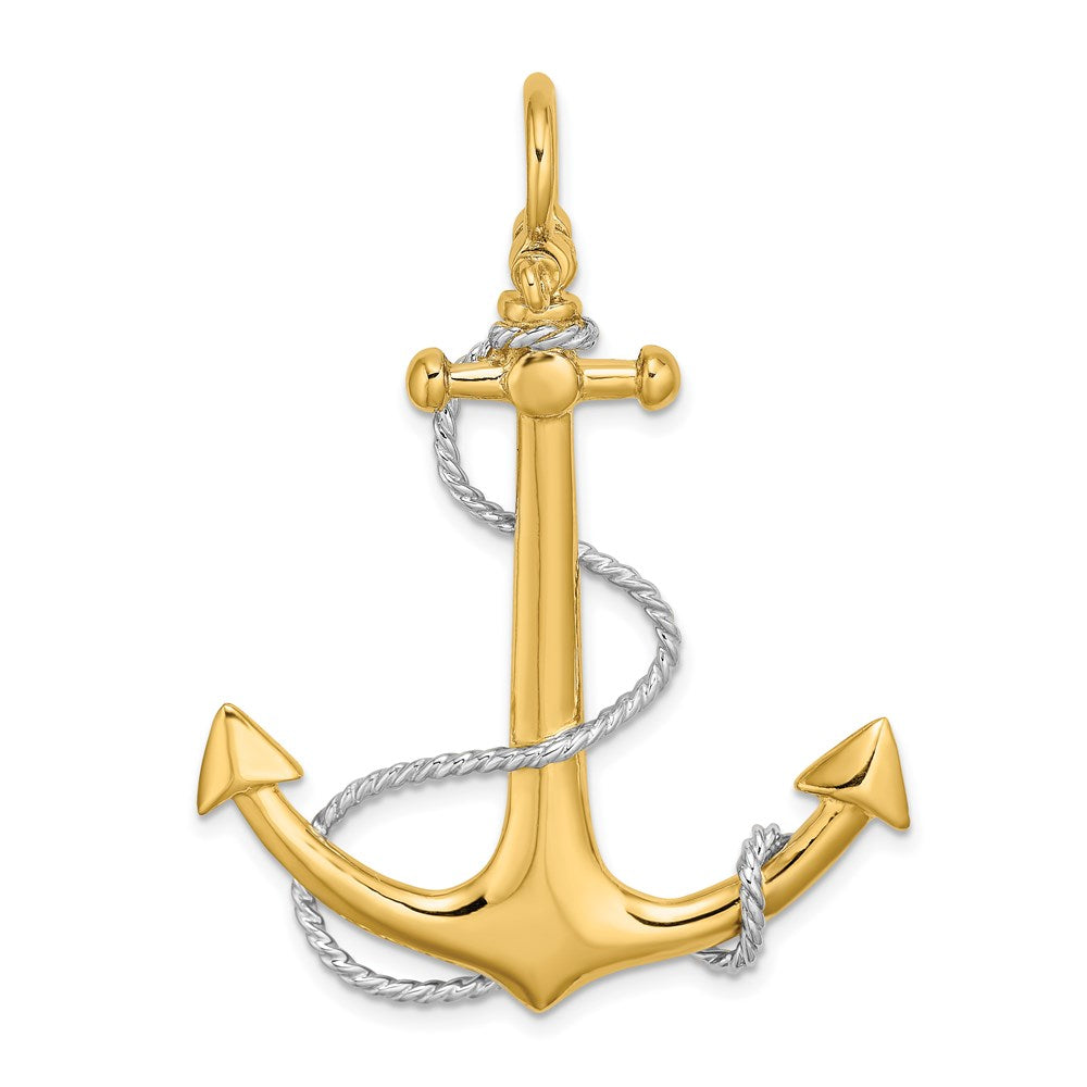 14k Yellow & Rhodium 35.4 mm 3-D Large Anchor w/Rope and Shackle Bail Charm (9.02 grams)