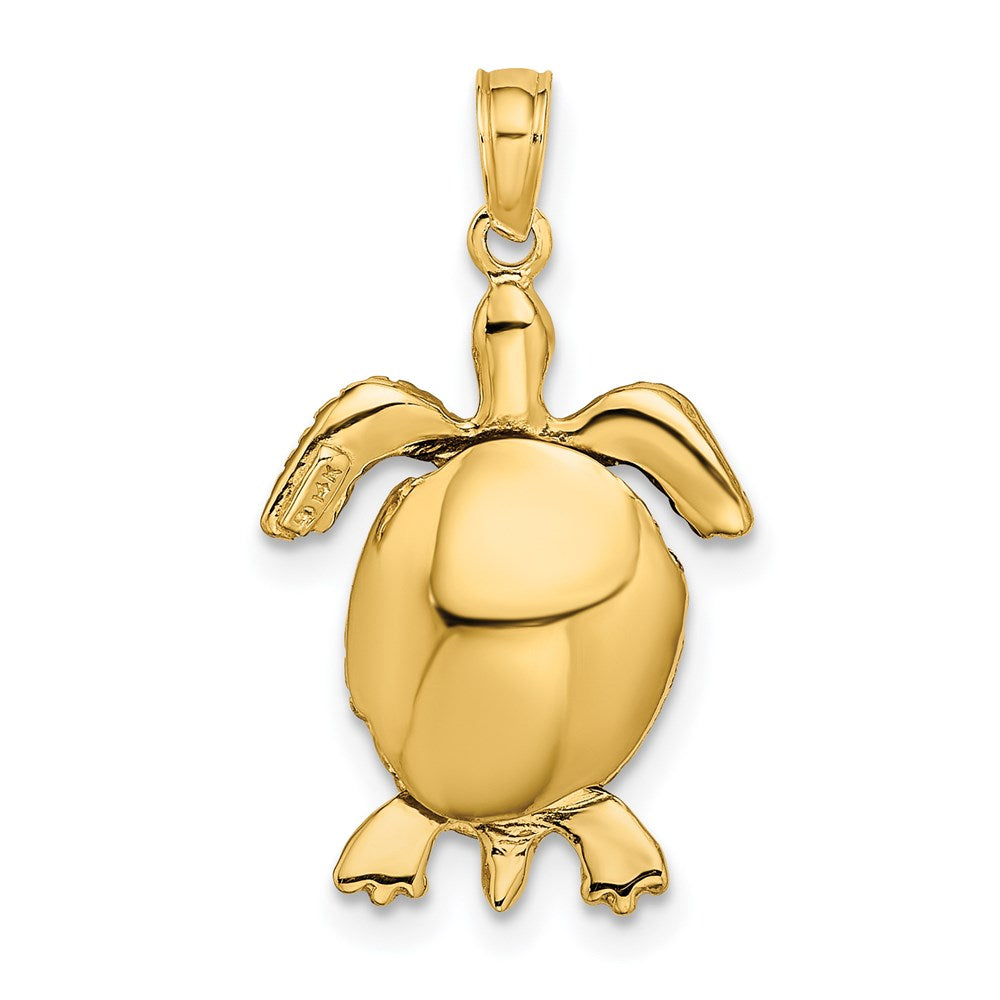 14k Yellow & Rhodium 14.1 mm Polished 3-D Moveable Sea Turtle Charm (2.41 grams)