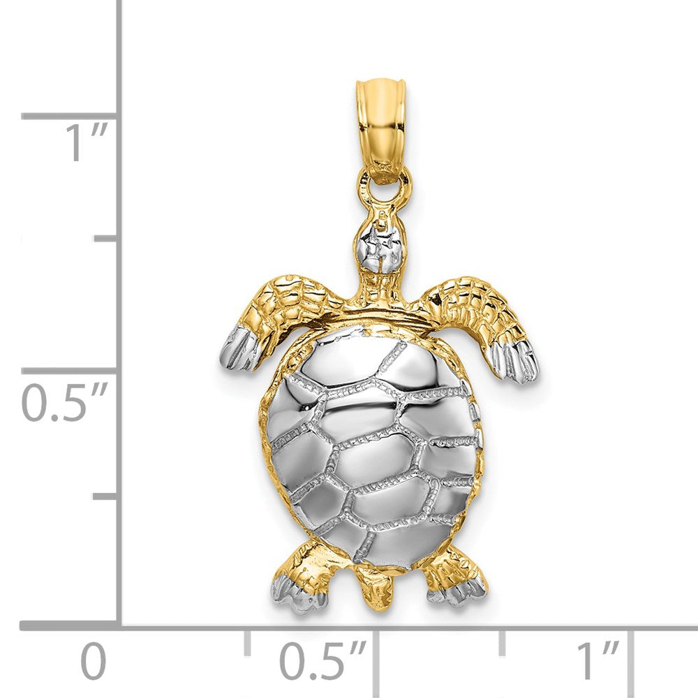 14k Yellow & Rhodium 14.1 mm Polished 3-D Moveable Sea Turtle Charm (2.41 grams)
