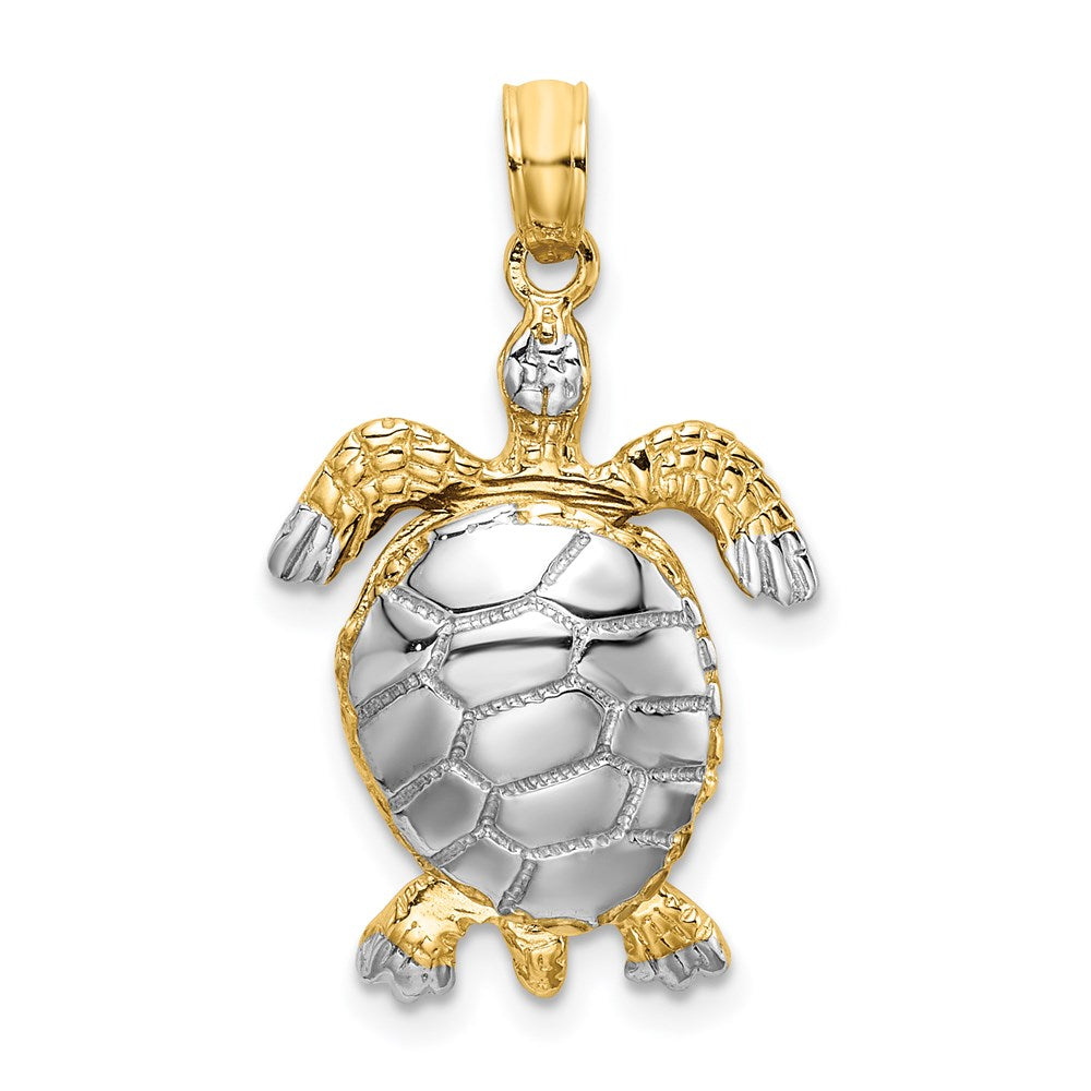 14k Yellow & Rhodium 14.1 mm Polished 3-D Moveable Sea Turtle Charm (2.41 grams)