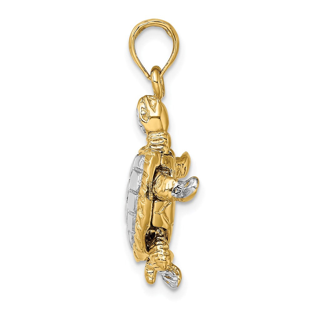 14k Yellow & Rhodium 18 mm 3-D Land Turtle W/ Moveable Head Charm (2.34 grams)