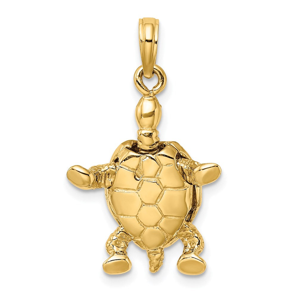 14k Yellow & Rhodium 18 mm 3-D Land Turtle W/ Moveable Head Charm (2.34 grams)