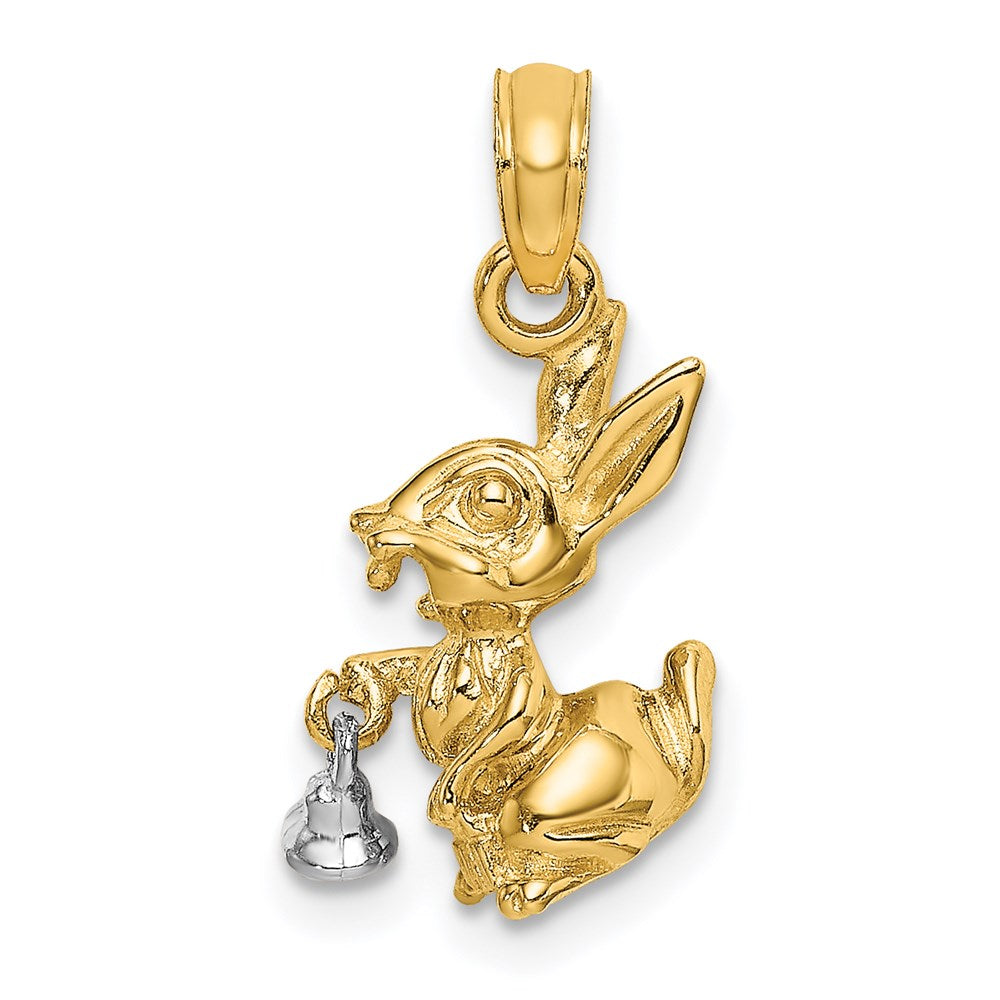 14k Two-tone 12.6 mm Two-Tone Moveable 3-D Bunny Rabbit Charm (2.23 grams)