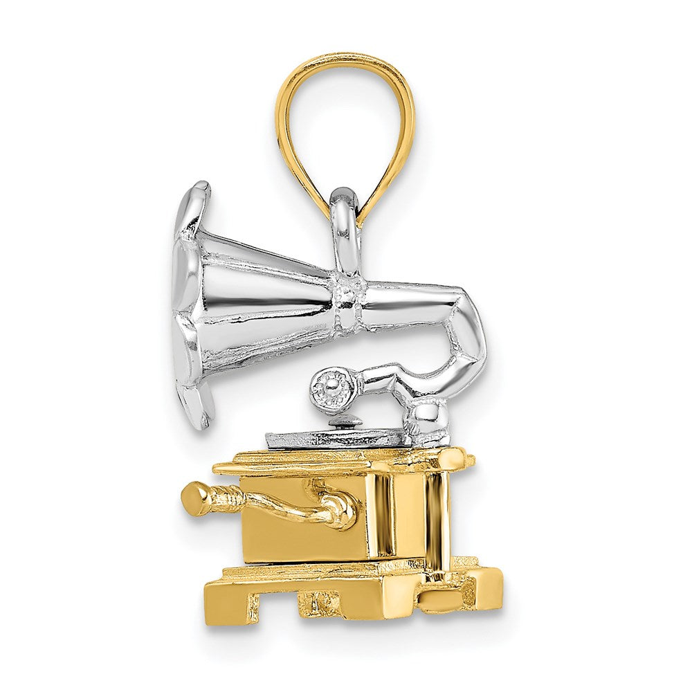 14k Two-tone 9 mm Two-Tone 3-D Moveable Phonograph Charm (3.73 grams)