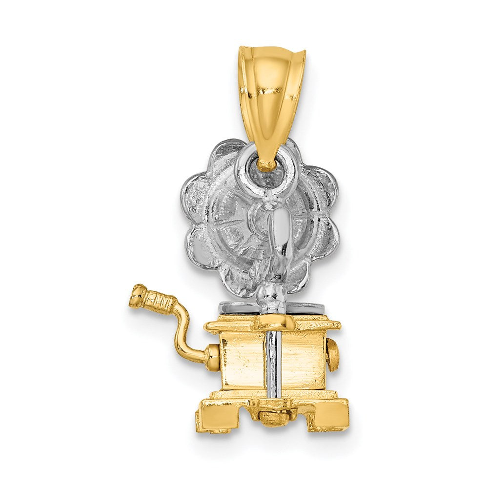 14k Two-tone 9 mm Two-Tone 3-D Moveable Phonograph Charm (3.73 grams)