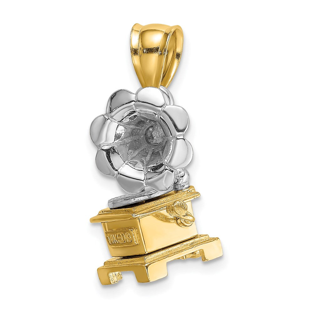 14k Two-tone 9 mm Two-Tone 3-D Moveable Phonograph Charm (3.73 grams)