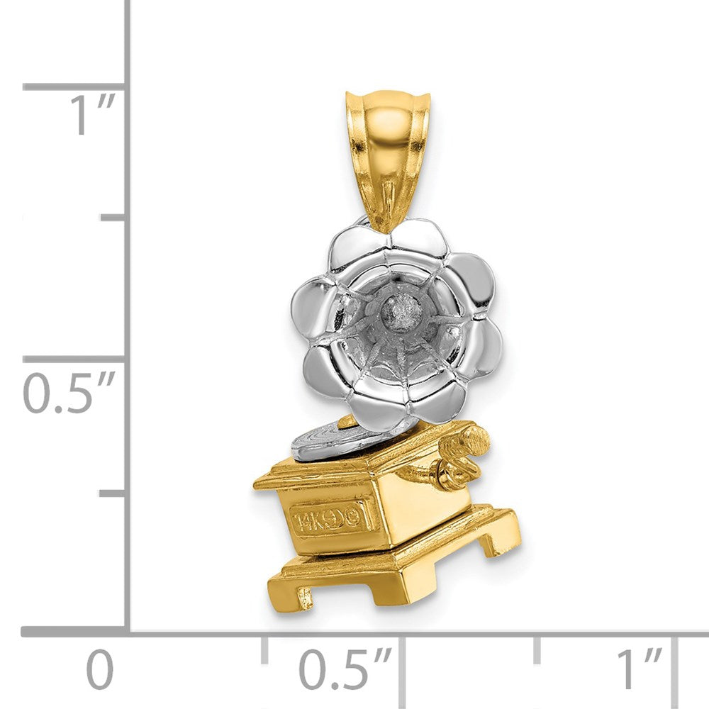 14k Two-tone 9 mm Two-Tone 3-D Moveable Phonograph Charm (3.73 grams)
