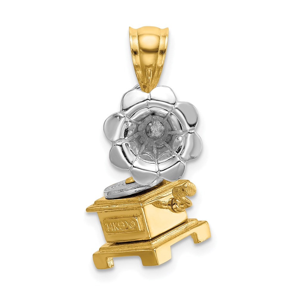 14k Two-tone 9 mm Two-Tone 3-D Moveable Phonograph Charm (3.73 grams)