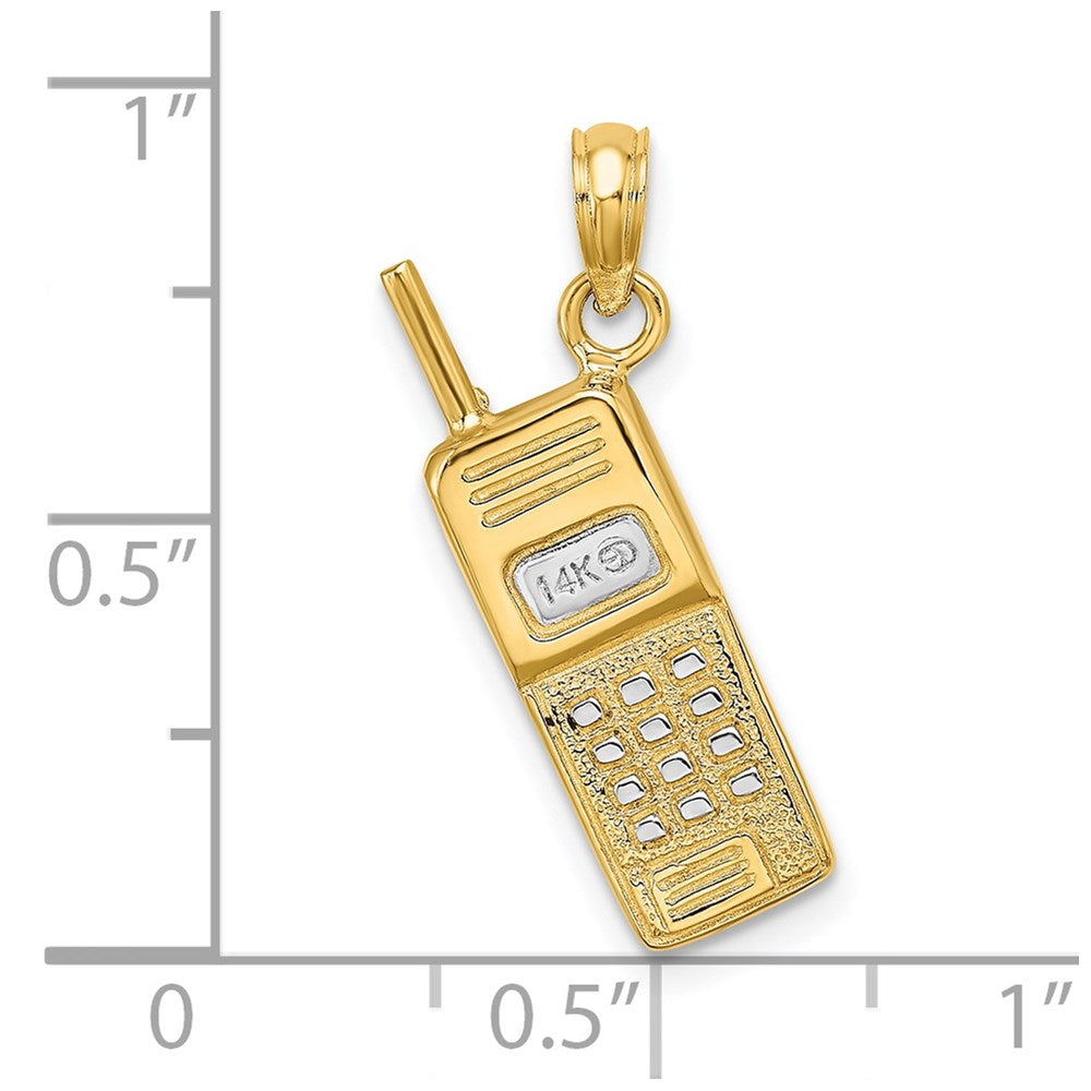 14k Yellow & Rhodium 6.9 mm 3-D Cell Phone Charm (3.17 grams)