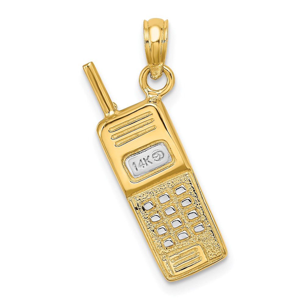 14k Yellow & Rhodium 6.9 mm 3-D Cell Phone Charm (3.17 grams)