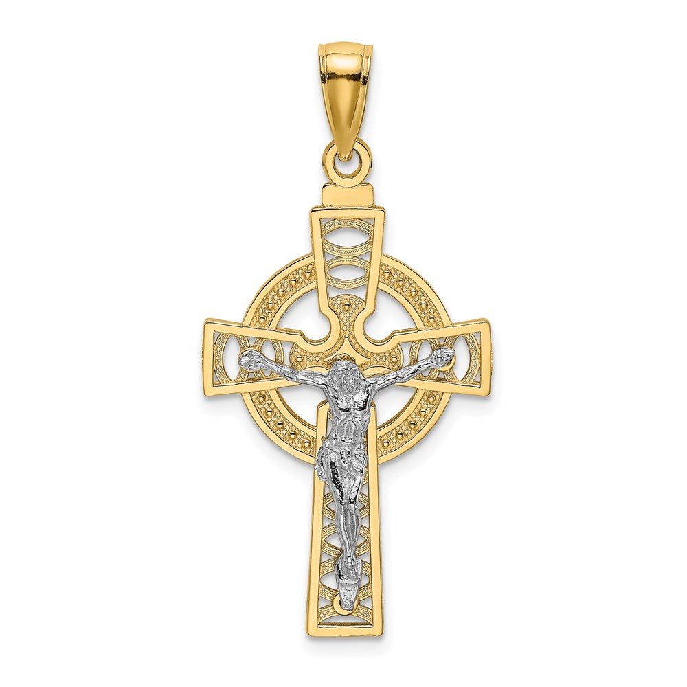 14k Two-tone 18 mm Celtic Crucifix w/ Eternity Circle Charm (1.69 grams)