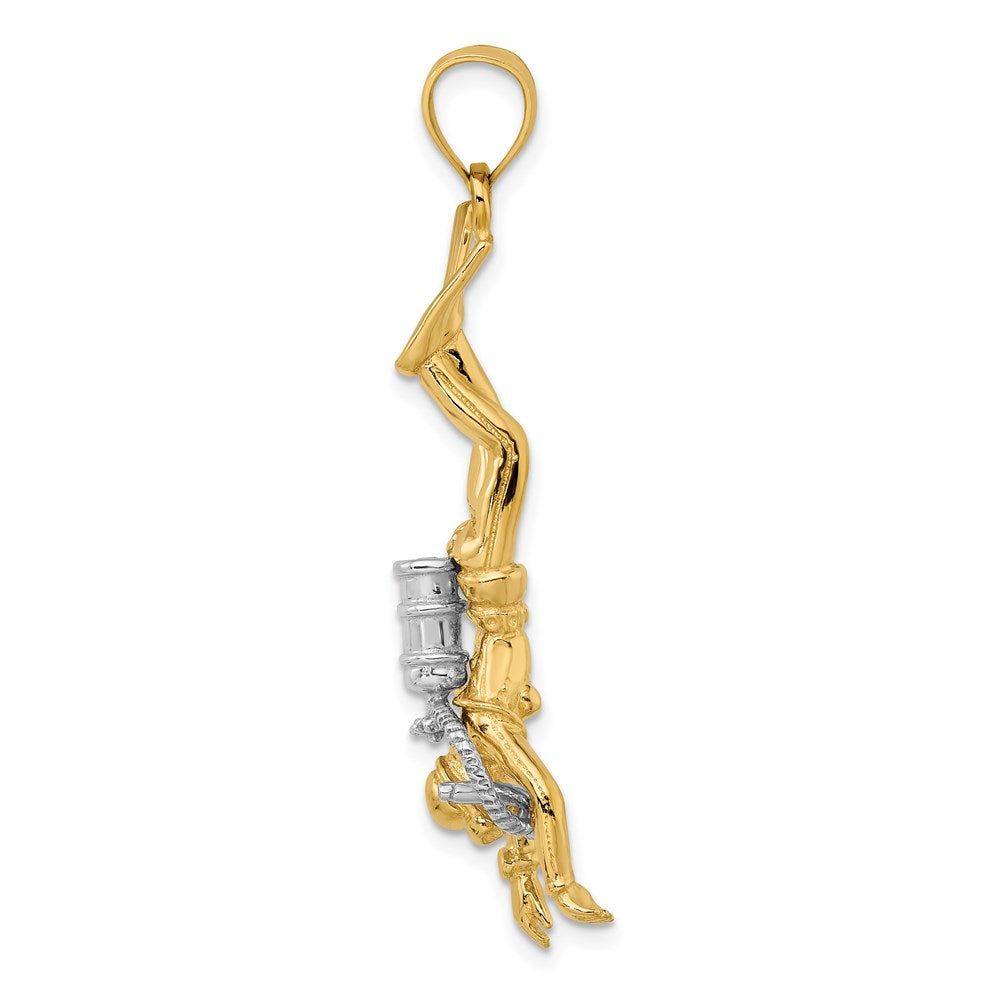 14k Two-tone 11.7 mm Two-Tone 3-D Female Scuba Diver Charm (7.65 grams)