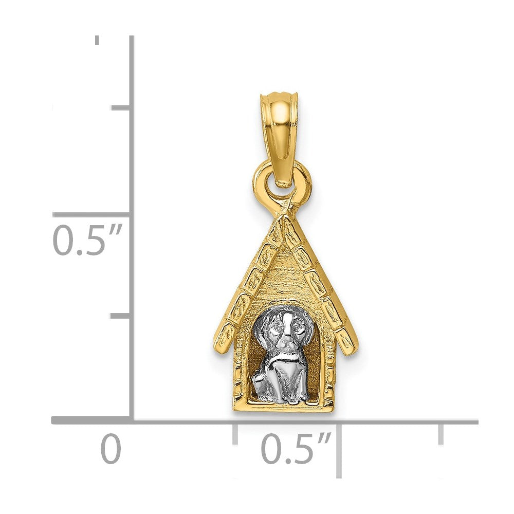 14k Two-tone 8.9 mm 3-D Dog Inside Dog House Charm (2.41 grams)