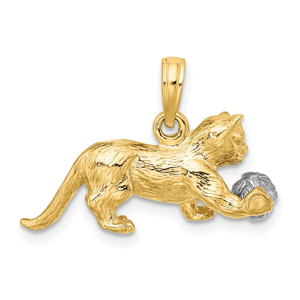 14k Two-tone 24.4 mm Two-Tone 3-D Cat Playing with Moveable Ball Charm (5.05 grams)