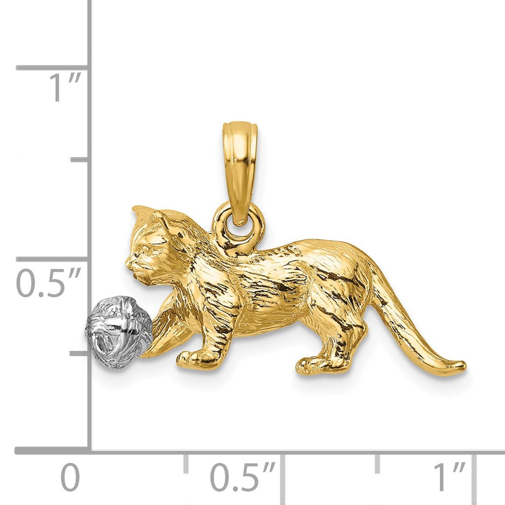 14k Two-tone 24.4 mm Two-Tone 3-D Cat Playing with Moveable Ball Charm (5.05 grams)