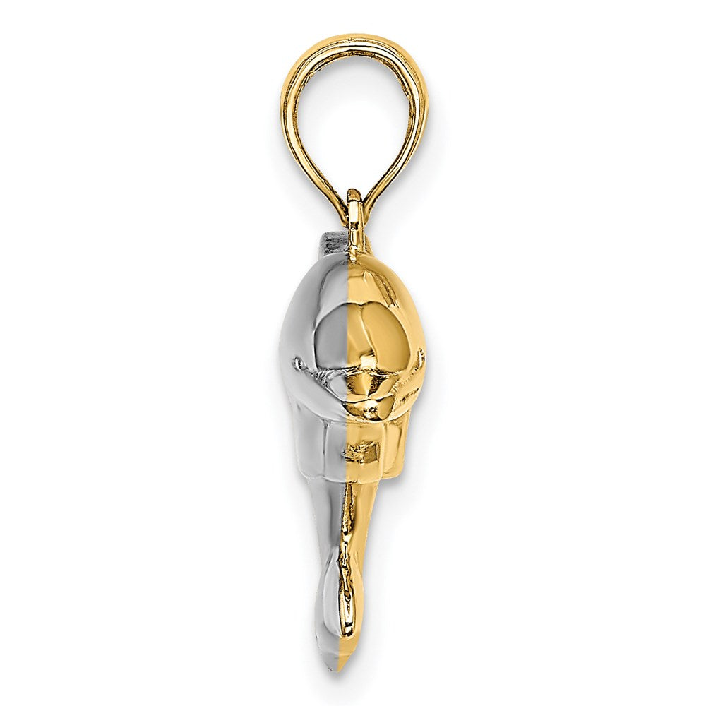 14k Yellow & Rhodium 21 mm 3-D Reversible Puffed Dolphin Charm (1.67 grams)