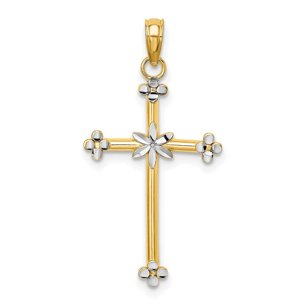 14k Yellow & Rhodium 17 mm Thin D/C Cross Charm (0.66 grams)