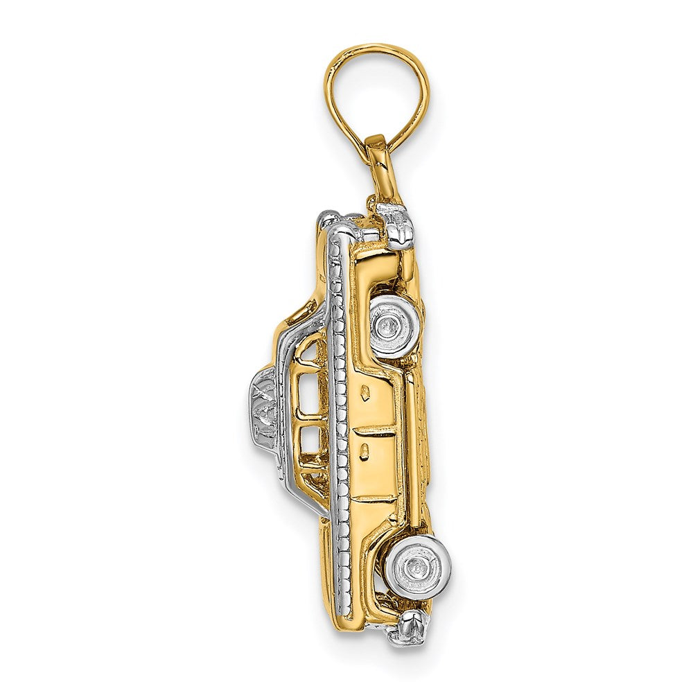 14k Yellow & Rhodium 7.6 mm 3-D Taxi with Moveable Tires Charm (4.3 grams)