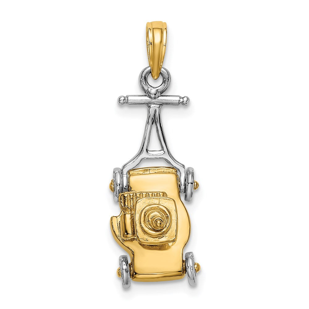 14k Two-tone 10 mm 3-D Lawn Mower Charm (3.23 grams)