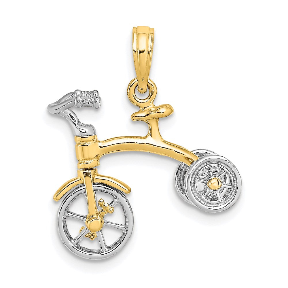 14k Two-tone 19 mm 3-D Tricycle w/ Moveable Handlebars and Wheels Charm (2.44 grams)