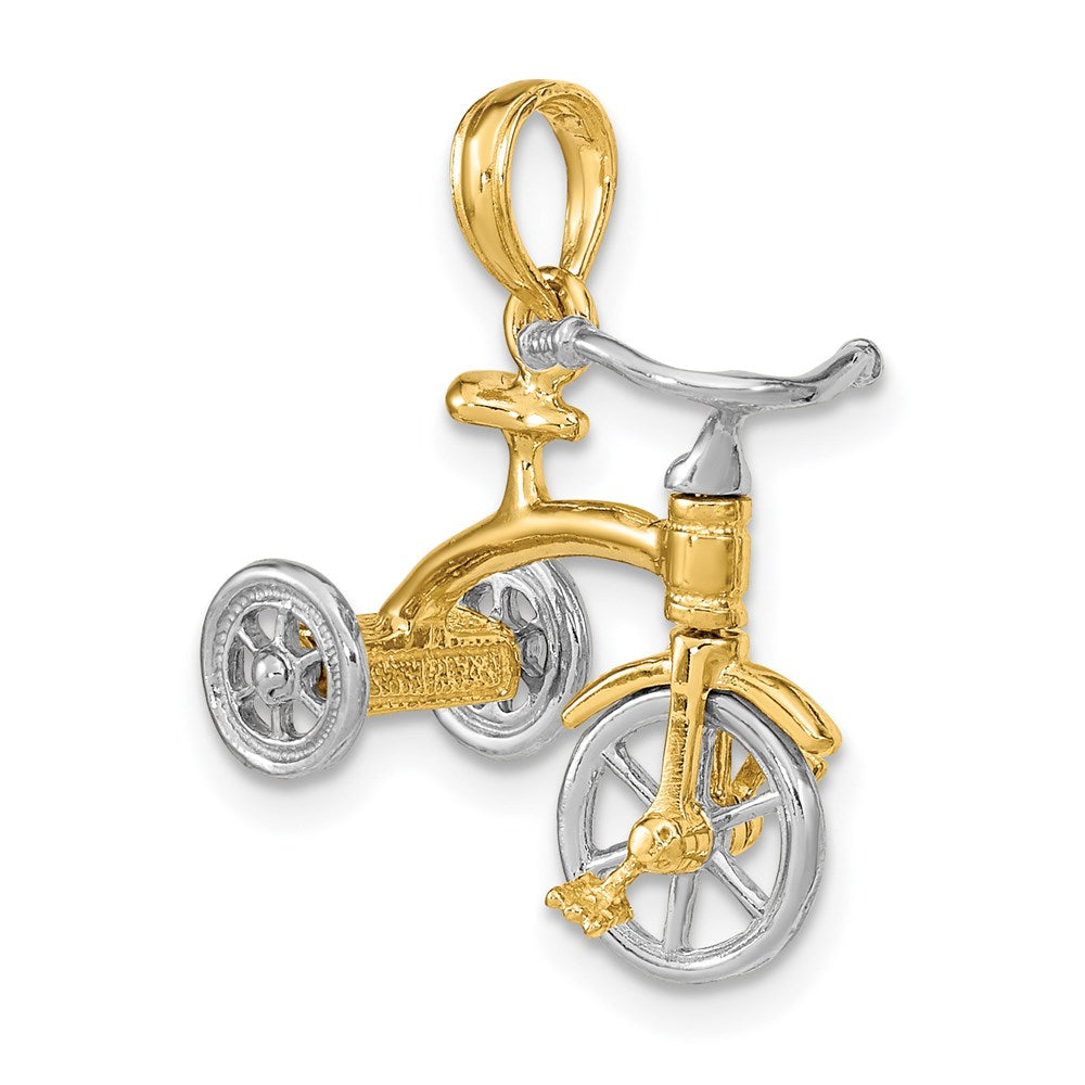 14k Two-tone 19 mm 3-D Tricycle w/ Moveable Handlebars and Wheels Charm (2.44 grams)