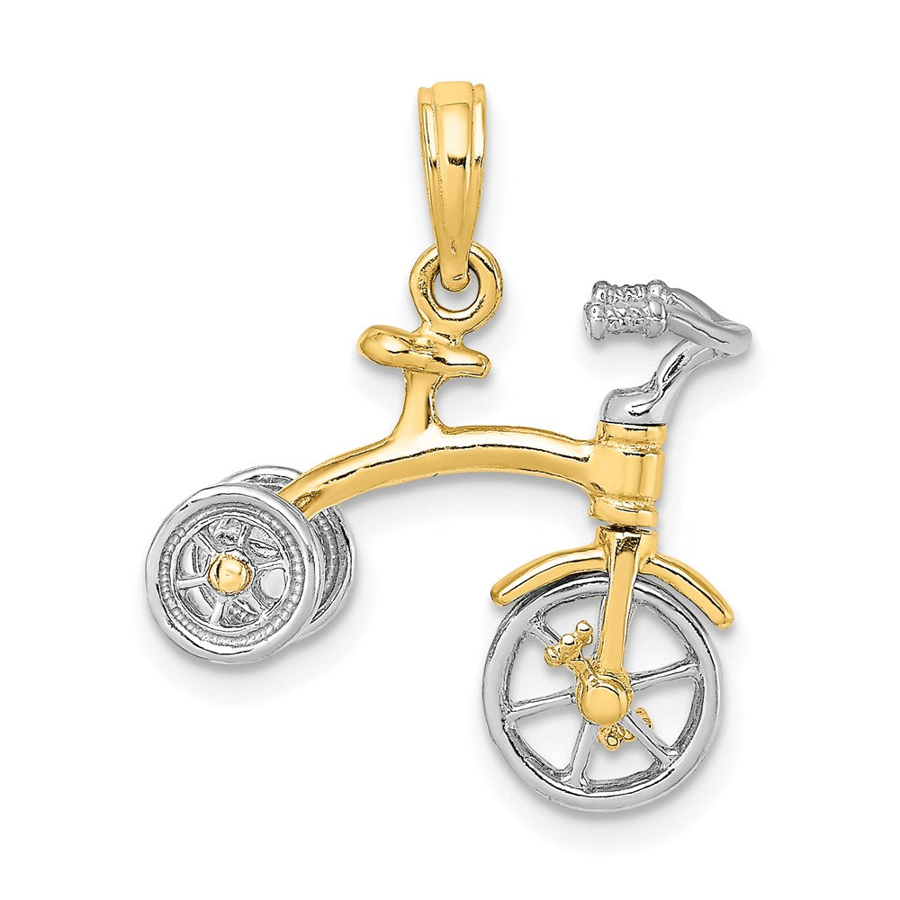 14k Two-tone 19 mm 3-D Tricycle w/ Moveable Handlebars and Wheels Charm (2.44 grams)