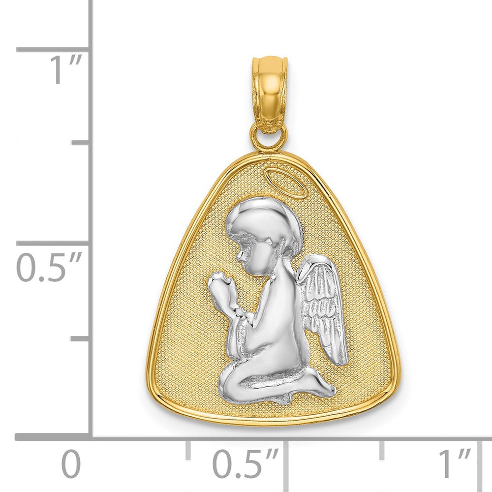 14k Yellow & Rhodium 16 mm Angel Praying w/Halo On Triangle Disc (1.97 grams)