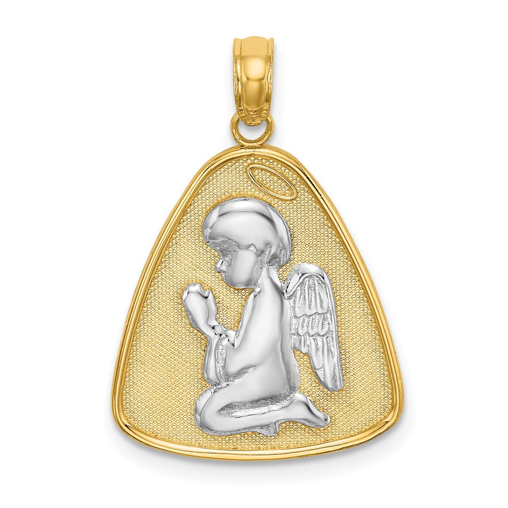 14k Yellow & Rhodium 16 mm Angel Praying w/Halo On Triangle Disc (1.97 grams)