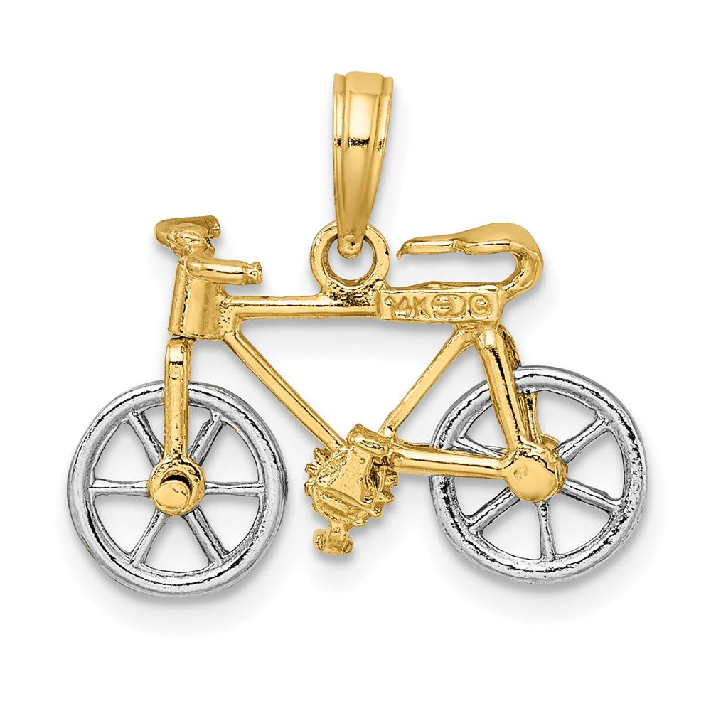 14k Two-tone 20.1 mm 3-D Bicycle w/ Moveable Tires Charm (1.96 grams)