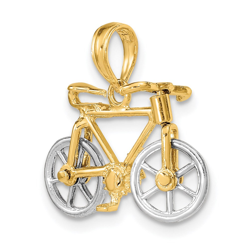 14k Two-tone 20.1 mm 3-D Bicycle w/ Moveable Tires Charm (1.96 grams)